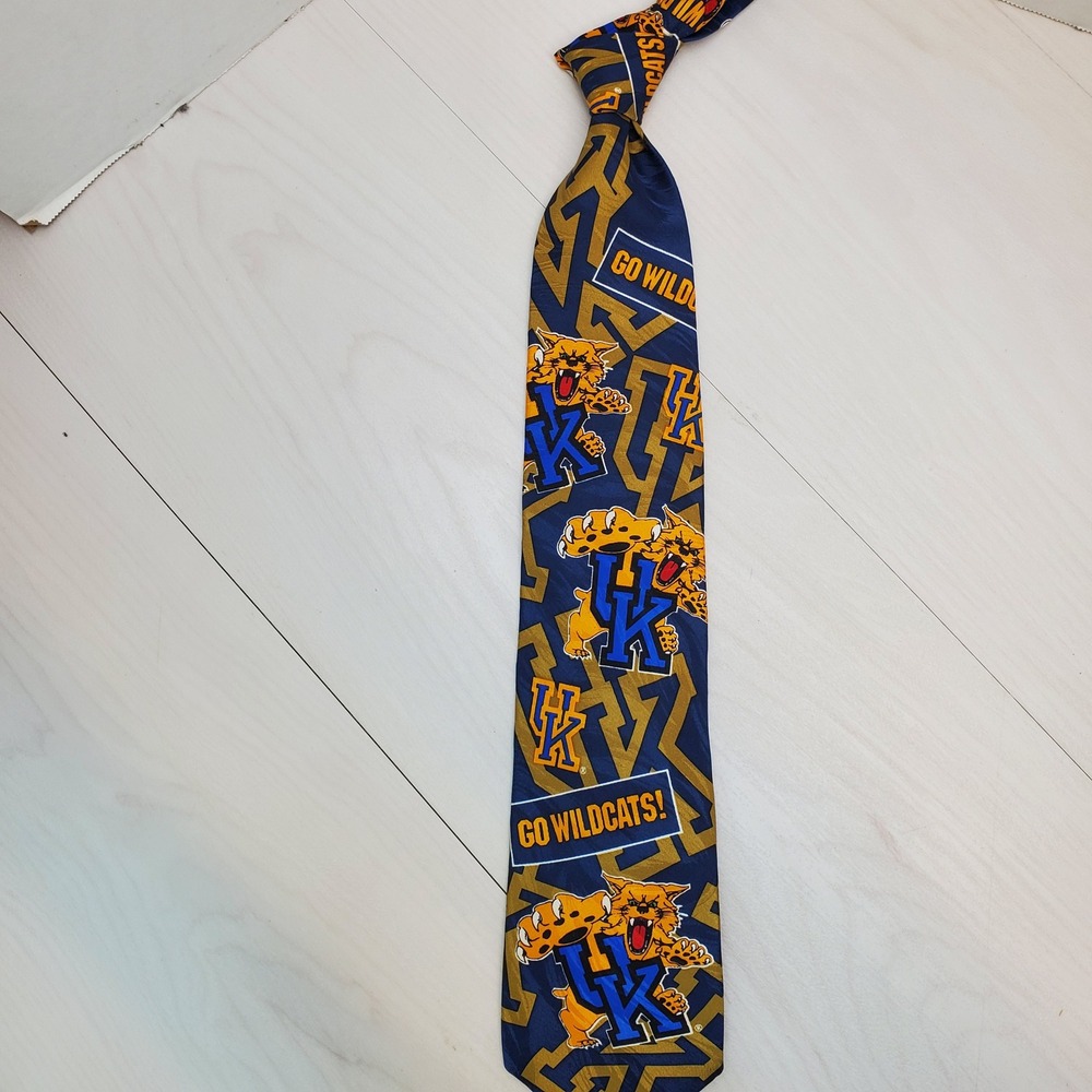 RM Sport Kentucky Wildcats Silk Tie Mens Blue Gold NCAA Go Wildcats Mascot USA